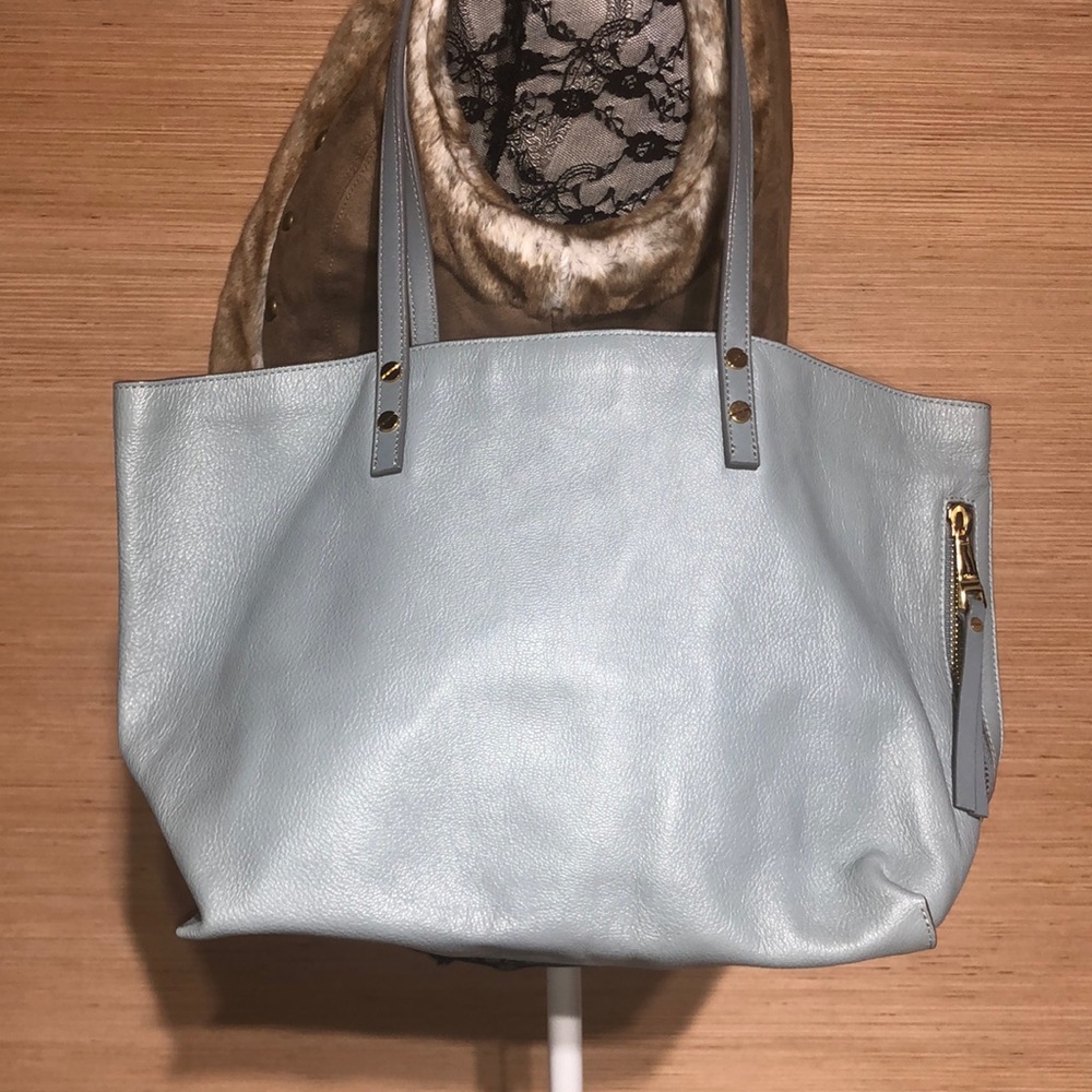 Authentic Chloe Blue Leather Designer Dylan Tote Bag